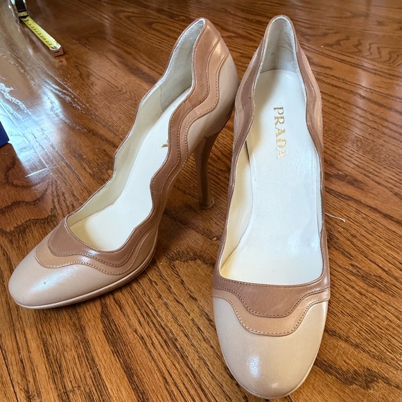 Prada Shoes - Prada Women's Beige and Cream Leather Heels size 37